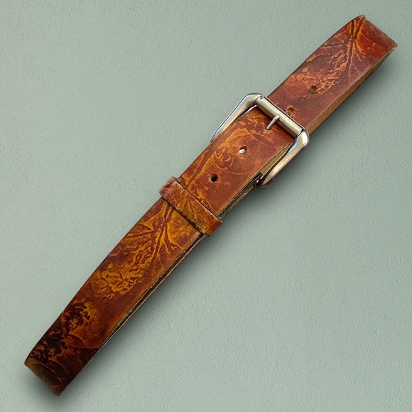 Vintage Handtooled Leather Abstract Floral Unisex Belt - Picture 8 of 11